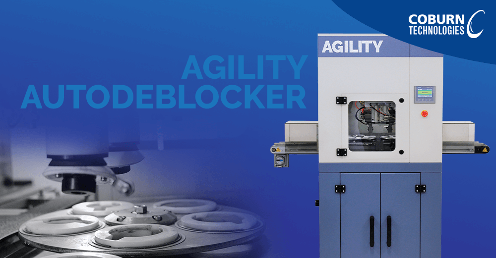 New Agility Autodeblocker machine for optical lenses by Coburn Technologies.